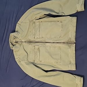 Faded green light denim jacket